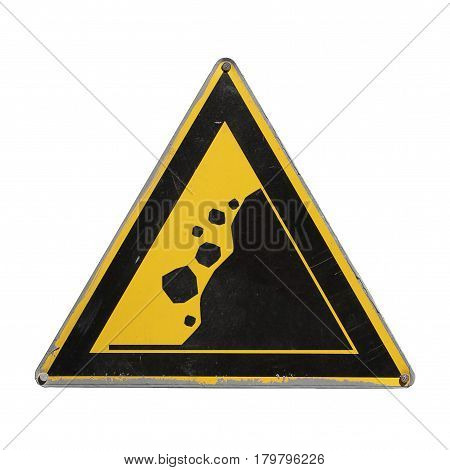 Rockfall. Warning danger. Yellow triangle. Sign for collage on white background
