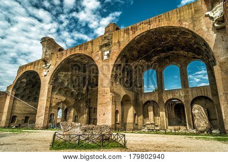 The Basilica of Maxentius and Constantine in the Roman Forum in Rome, Italy