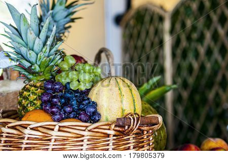 Mix fruits background Fresh fruits close up Healthy eating, dieting clean