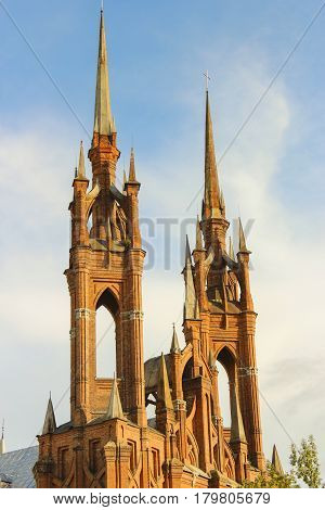 The spiers of the Catholic church in Samara