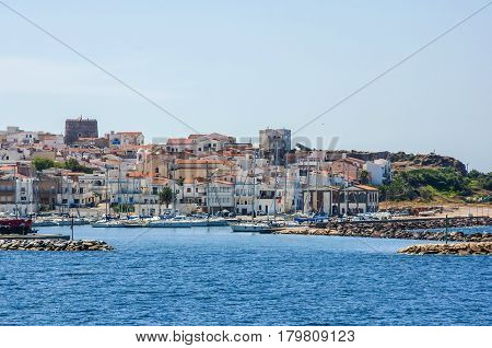 view of a beautiful port in Arbatax harbor village Sardinia italy sardegna