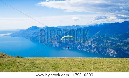 Paraglider in action lago di Garda Italy Garda lake