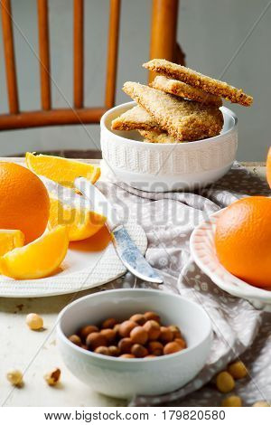 hazelnut orange shortbread .style rustic. selective focus