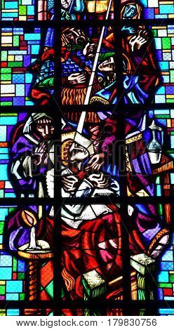 Eguisheim France - july 23 2016 : stained glass window of the saint Pierre saint Paul church