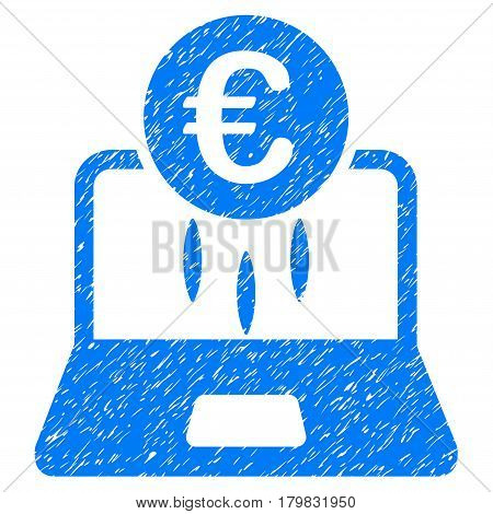 Grunge Euro Financial Startup rubber seal stamp watermark. Icon symbol with grunge design and unclean texture. Unclean vector blue emblem.