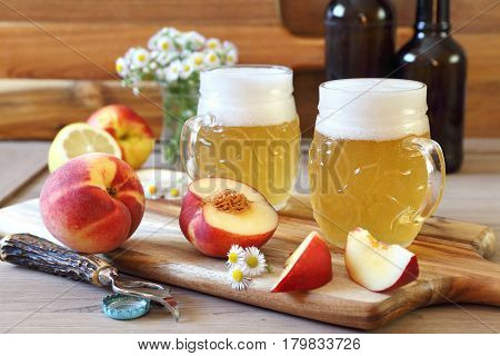 Light fruit craft beer fruits and bouquet of wildflowers