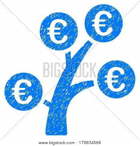 Grunge Euro Money Tree rubber seal stamp watermark. Icon symbol with grunge design and unclean texture. Unclean vector blue sticker.
