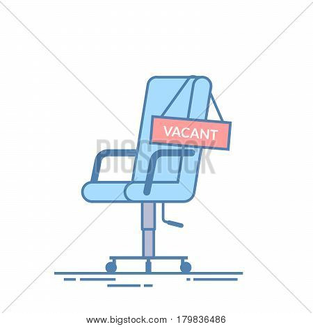 Comfortable office chair with a vacancy sign. Business hiring and recruiting abstract concept. Search for a new employee. Thin line vector illustration isolated on white background