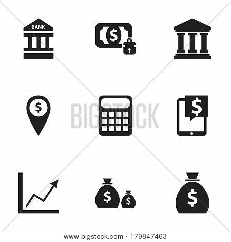 Set Of 9 Editable Financial Icons. Includes Symbols Such As Diagram, Treasure, Holdall And More. Can Be Used For Web, Mobile, UI And Infographic Design.