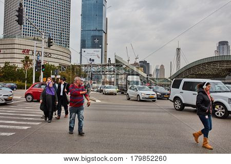 Tel Aviv - February 2, 2017: Tel Aviv Train Station Near Azrieli Mall