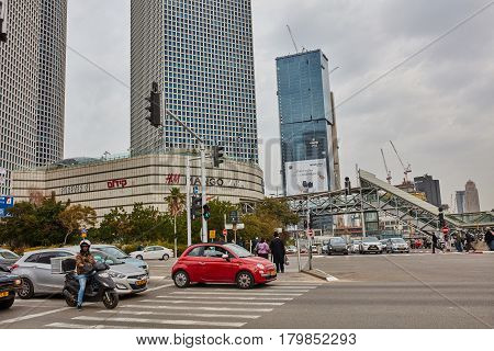 Tel Aviv - February 2, 2017: Tel Aviv Train Station Near Azrieli Mall