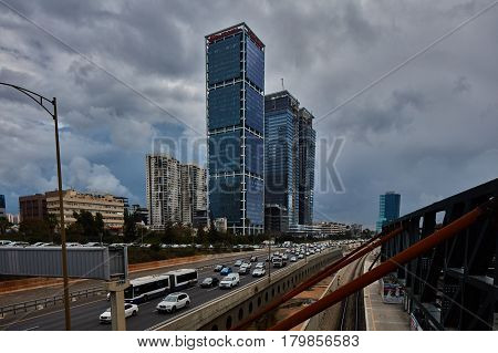 Tel Aviv - February 2, 2017: Tel Aviv Train Station Near Azrieli Mall