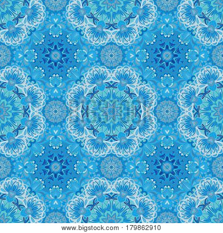 Ornamental round morocco seamless pattern. Orient traditional ornament. Oriental motif. Blue. Moroccan tile.