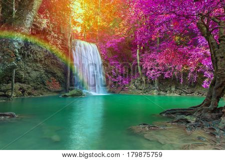 Waterfall In Deep Forest At Erawan Waterfall National Park,