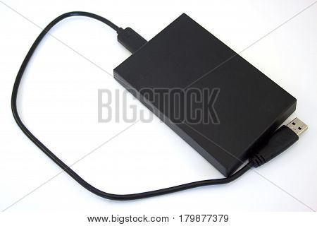 External hard disk on the white background. Data storage support.
