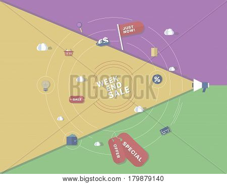 Colorful sale background. Concept business vector for investing into ideas, creative innovative work, growing business. Flat illustration with thin broken line.