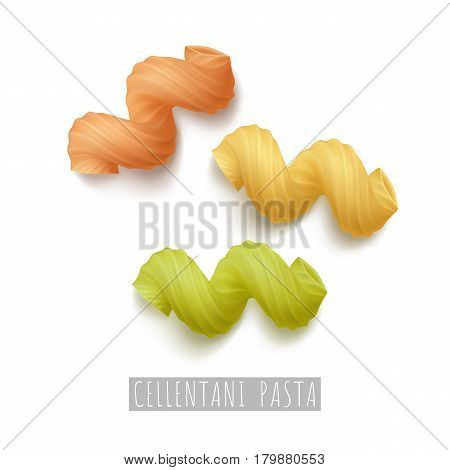 Pasta cavatappi. Traditional wheat product of italian cuisine. Flour product of italy kitchen. Cartoon vector illustration of macaroni isolated on white background