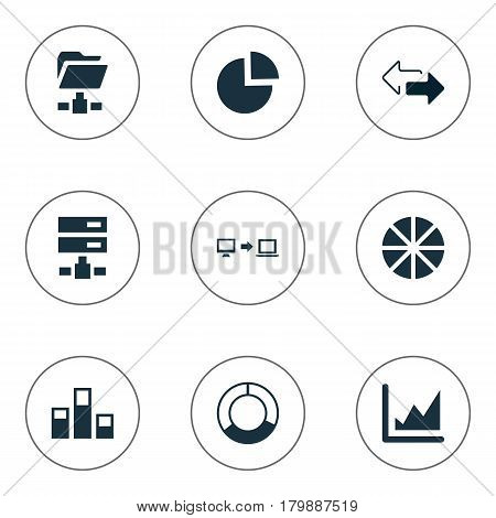 Vector Illustration Set Of Simple Data Icons. Elements Digital Documnet, Hosting, Circular Diagram And Other Synonyms Folder, Directions And Sending.