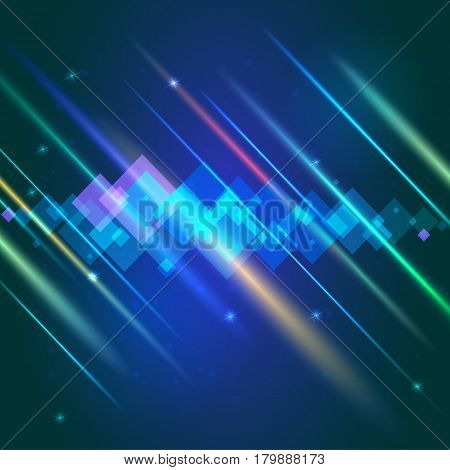 Abstract bright motion background with blurred light rays and lens flare. Dynamic digital, technology backdrop for breaking news or cover. Vector illustration.