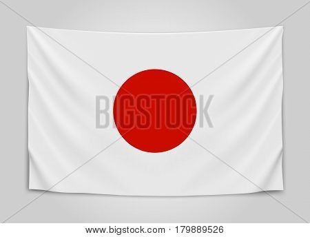 Hanging flag of Japan. Japan. Japanese national flag concept. Vector illustration.