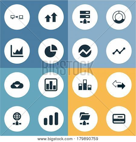 Vector Illustration Set Of Simple Analysis Icons. Elements Economy, Hosting, Data And Other Synonyms Arrows Up, Chart And Increase.