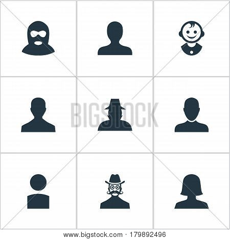 Vector Illustration Set Of Simple Avatar Icons. Elements Male User, Moustache Man, Felon And Other Synonyms Personal, Insider And Profile.