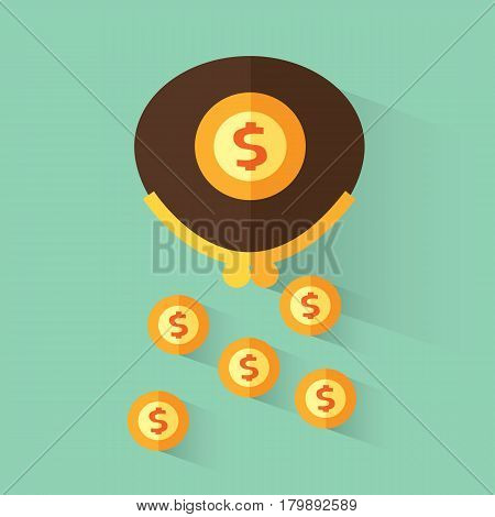 Wallet with dollars. Loss of money. Vector illustration in flat design