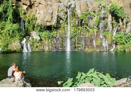 Les Cormorans Waterfall On Reunion Island, France