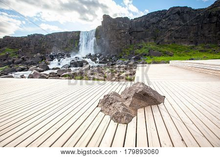 Oxararfoss Waterfall In Thingvellir National Park