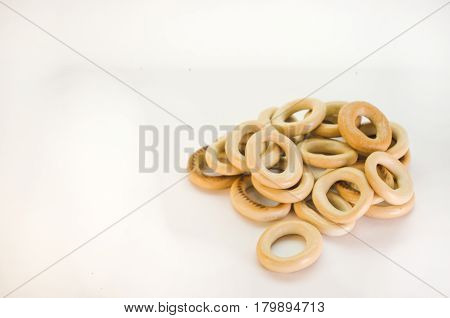 Fresh bagel isolated on white background top view