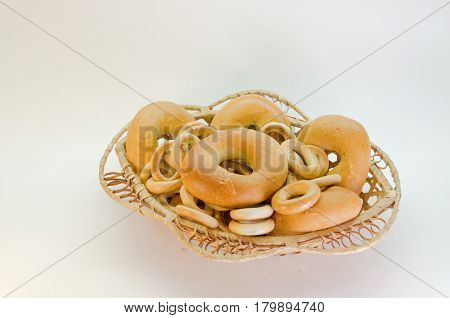 Fresh bagel isolated on white background top view
