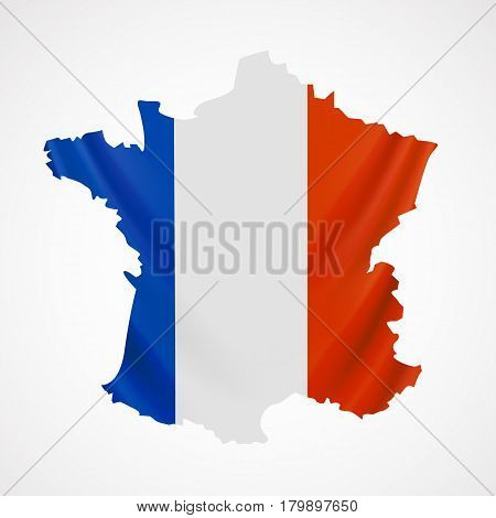 Hanging France flag in form of map. French Republic. French national flag concept. Vector illustration.