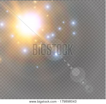 Abstract lens gold front solar flare transparent special light effect design. Vector motion blur glare glow.