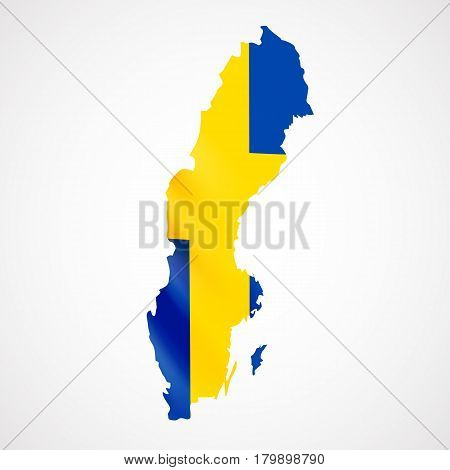 Hanging Sweden flag in form of map. Kingdom of Sweden. National flag concept. Vector illustration.