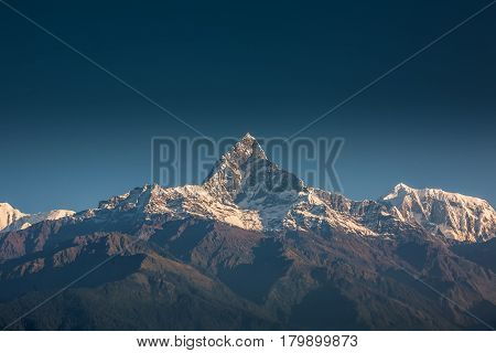 Beautiful view of the Machhapuchhre mountain in Nepal