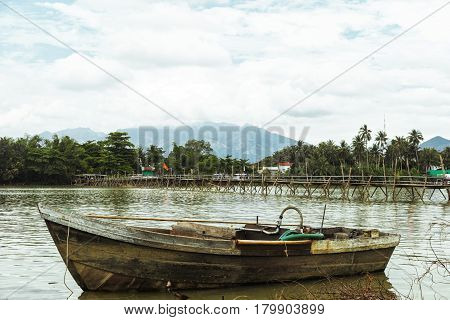 Fishing Wooden Boat On A River