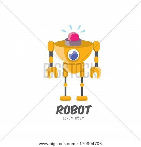 vector cartoon cute flat robot icon isolated on white. orange funny robot logo design template