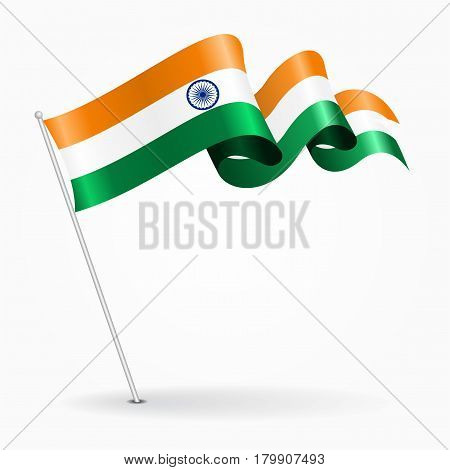 Indian pin icon wavy flag. Vector illustration.