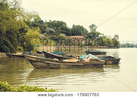 Fishing Wooden Boat On A River