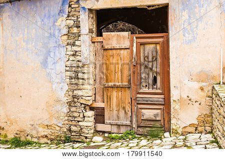 Abandoned and neglected house. Ruined old building