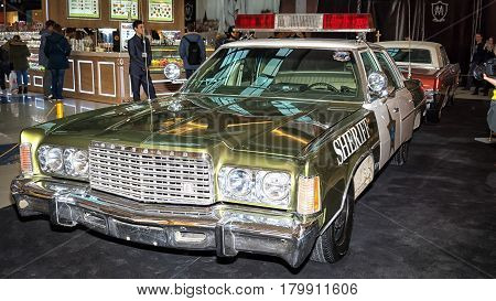 Moscow, Russia - April 02, 2017: Chrysler Newport, Usa, 1975. Retro Car Exibition In Shopping Mall M