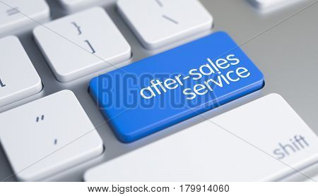 Service Concept with Blue Enter Keypad on the Metallic Keyboard: After-Sales Service. A Keyboard with a Blue Button - After-Sales Service. 3D Illustration.
