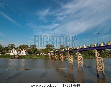 Ancient Buddhist temple and bridge in Uthaithani Thailand