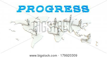 Progress Global Business Abstract with People Standing on Map 3D Illustration Render