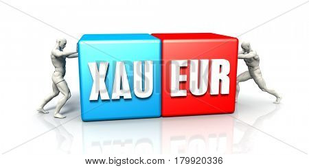 XAU EUR Currency Pair Fighting in Blue Red and White Background 3D Illustration Render