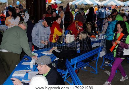 Spokane, WA - April 2, 2017: Lions club members supporting the Spokane MS Walk, a fund raising walk for Multiple sclerosis, editorial