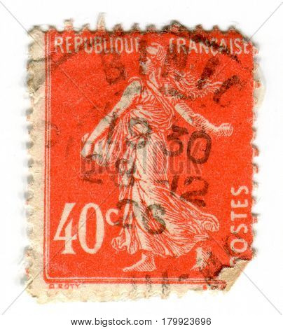 GOMEL, BELARUS, 1 APRIL 2017, Stamp printed in France shows image of the Sower, circa 1930.