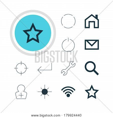 Vector Illustration Of 12 Interface Icons. Editable Pack Of Mainpage, Wrench, Seek And Other Elements.