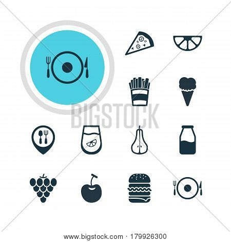 Vector Illustration Of 12 Dish Icons. Editable Pack Of Cruet, Potato, Serving And Other Elements.