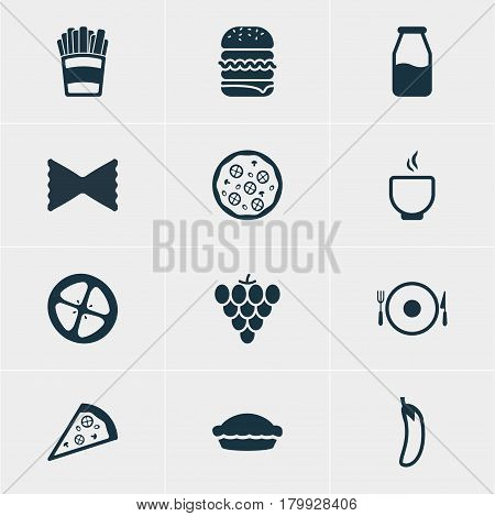 Vector Illustration Of 12 Eating Icons. Editable Pack Of Sandwich, Cruet, Pizzeria Elements.